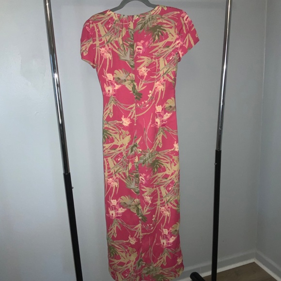 David Warren Side Tie Faux Wrap dress Sz 6 Tropical Floral vintage made in US - Picture 6 of 10